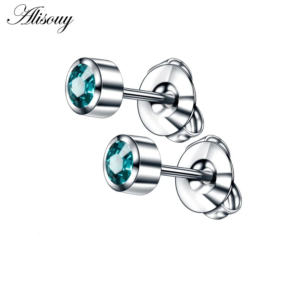 Silver-Light Blue 2 шт стальные серьги-гвоздики, пирсинг для ушей, камень по месяцу рождения, драгоценный камень, серьги-гвоздики, серебро/золото, цветные серьги-гвоздики, ушной хрящ, ювелирные изделия для тела - Окраска металла: Silver-Light Blue