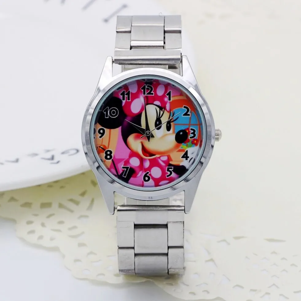 Женские кварцевые часы с милым мультяшным Микки и Минни Маус Стальные наручные