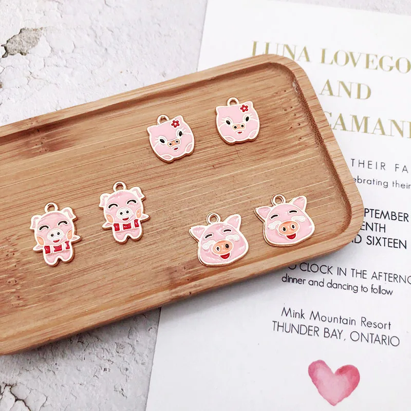 20 шт./лот Очаровательная розовая поросенок эмаль подвески подвеска подходит для