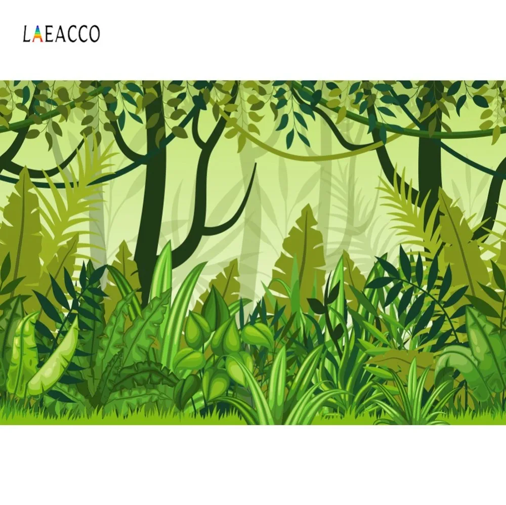 Laeacco мультфильм тропический зеленый лес дерево цветок фото фон ребенок день