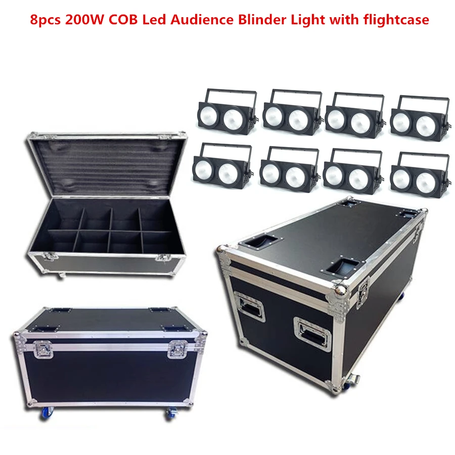 

8pcs 200W COB Led Audience Blinder Light with flightcase 2eyes RGBWA UV 6in1 2x100W Led Strobe Disco dj Lighting LED par light