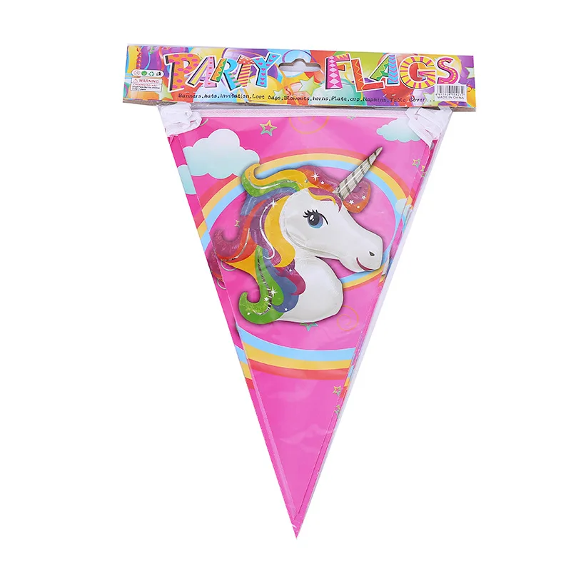 Flags 10pcs 108*180 см мультфильм Единорог розовая пластиковая Скатерть Обложка вечерние украшения для детей день рождения украшения поставки - Цвет: Flags 10pcs