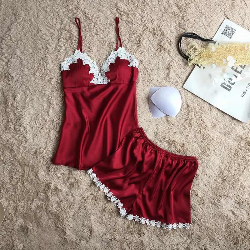 Новый дизайн пижамные комплекты лето осень женские шелковые шорты с вышивкой