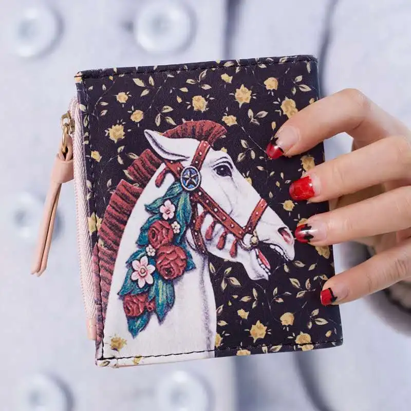 Креативный кошелек с рисунком для женщин короткий на молнии животными монет