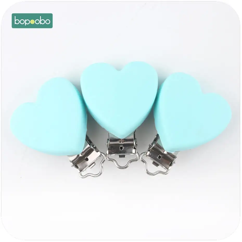 blue heart clip Bopobo, детский прорезыватель, силиконовая соска-пустышка в форме сердца, 1 шт., экологически чистые аксессуары для рукоделия, адаптеры, насадки, силиконовый Прорезыватель - Цвет: blue heart clip