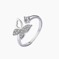 xiyanike silver color hot sale silver color butterfly with crystal stone open ring for women hand accessories jewelry