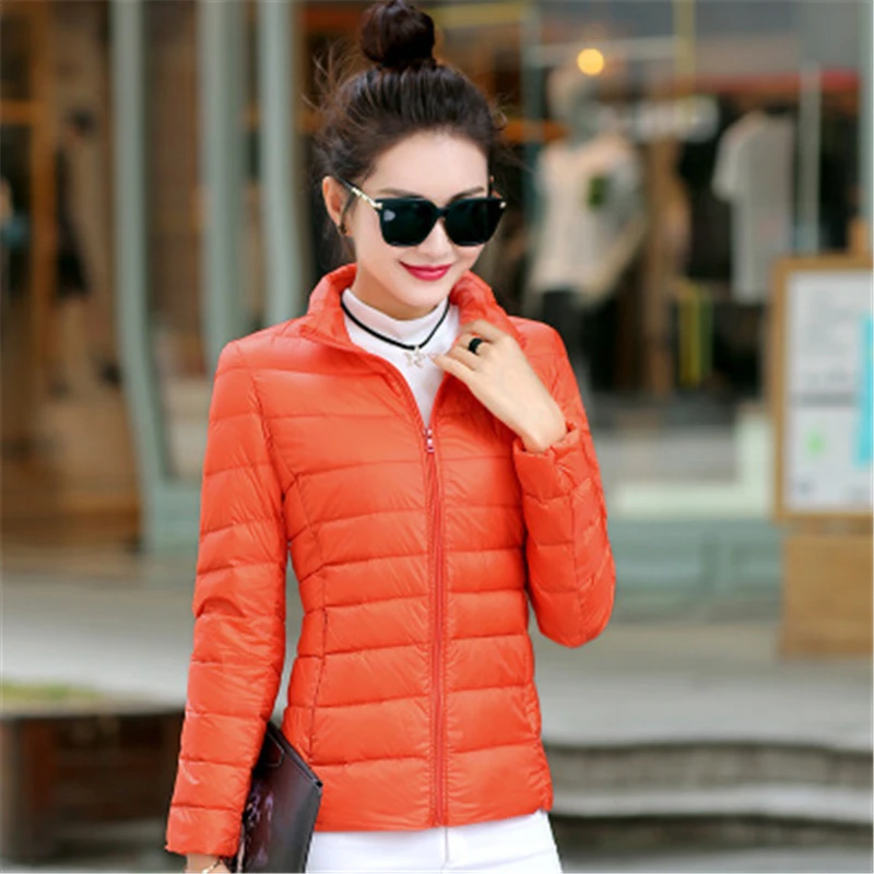 Casual collar women 2017 autumn and winter new fashion solid color long-sleeved zipper down jacket | Женская одежда