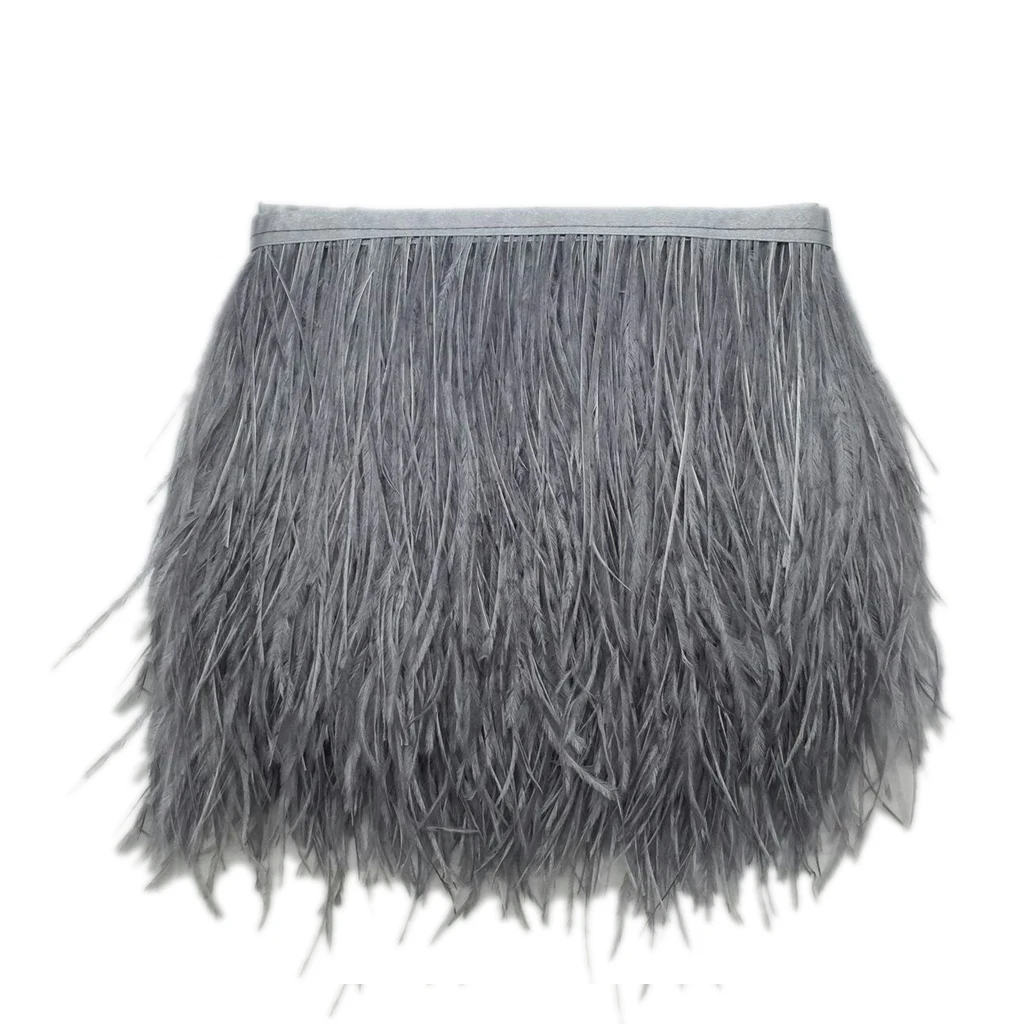 Light Grey 18 цветов страусиные перья бахрома отделка атласная лента для шитья платья 4-6 дюймов в ширину, 36,2 дюйма в длину - Цвет: Light Grey