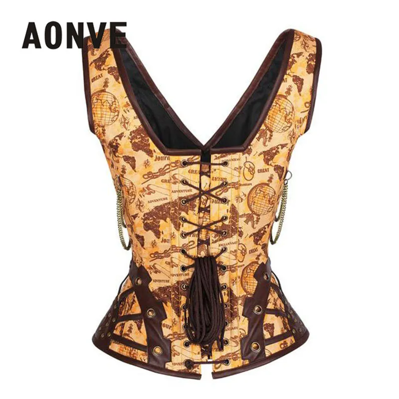 Aonve корсет для талии в стиле стимпанк кожаный Готический сексуальный корсаж