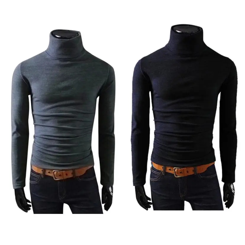 

Vogue Men Long Sleeve Top Skivvies Warm High Neck Cotton Blend Solid Blouse Brand Casual Fashion Roupas Masculina #AA