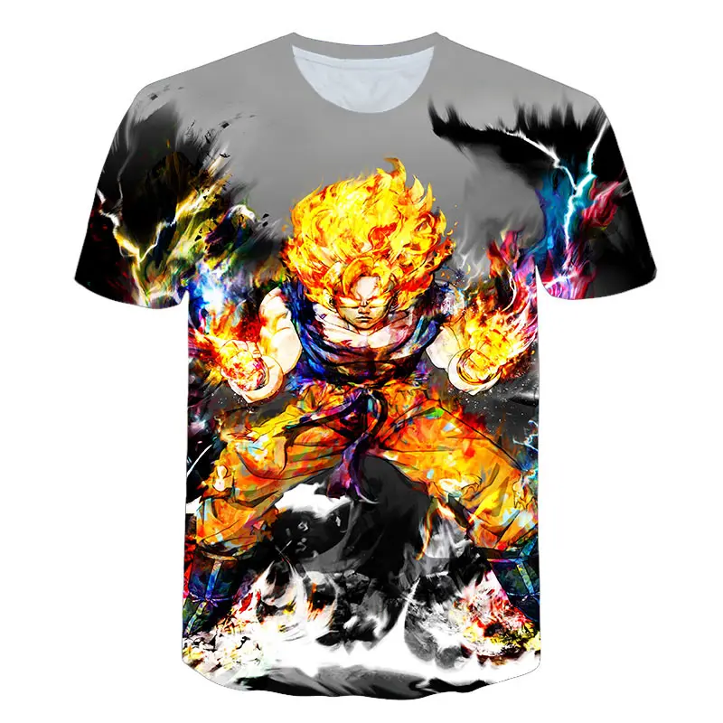 Dragon Ball Z футболки мужские с объемным принтом Thunder and lightning Супер Saiyan Son Goku черная