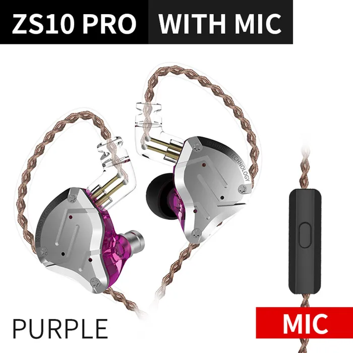 ZS10 Pro Purple Mic KZ ZS10 Pro металлическая гарнитура 4BA+ 1DD Hybrid 10 единиц HIFI бас наушники в ухо монитор наушники Спорт шумоподавление наушники - Цвет: ZS10 Pro Purple Mic