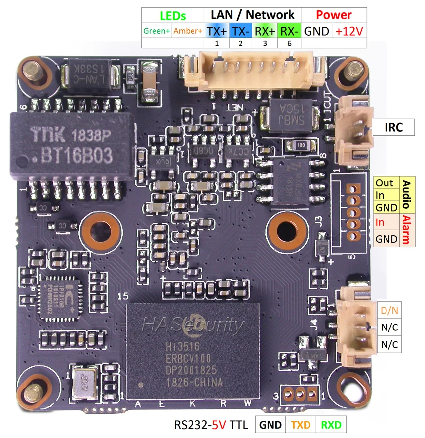 H.265 / H.264 IPC (1080P) 1/2.7 &quotSmartSens CMOS датчик + Hi3516E CCTV IP камера Модуль печатная плата кабель