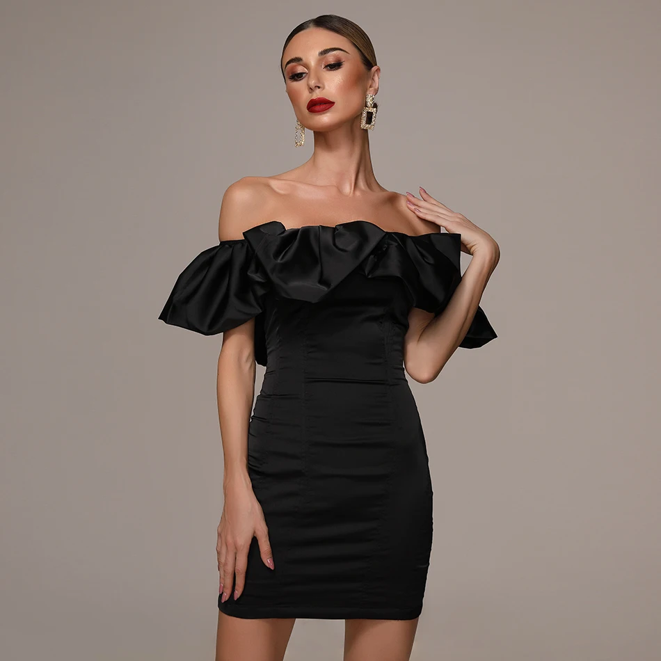 Летние женские вечерние платья знаменитостей черного цвета, Vestidos Verano, сексуальное черное мини обтягивающее Клубное платье без рукавов с оборками и бахромой