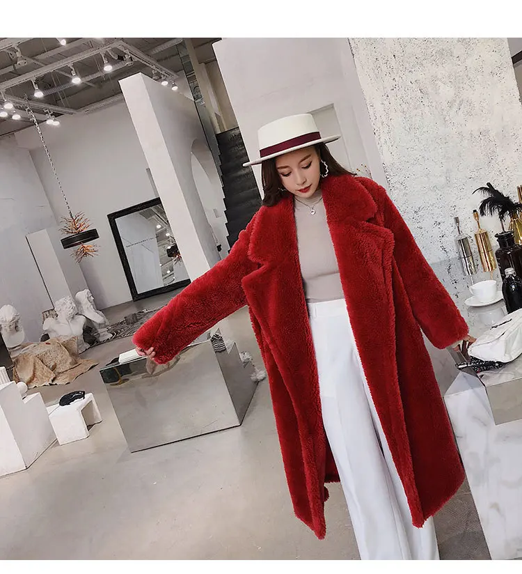 Новинка 2019 пальто длинное из искусственного меха Женское ягненка искусственный