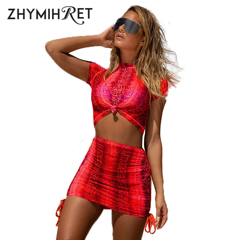 ZHYMIHRET комплект из двух предметов с неоновым змеиным принтом женское летнее