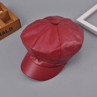 wine red Модный крутой ПУ берет шапка для мужчин и женщин Gorras Planas винтажная кожаная кепка Boinas зимняя уличная теплая Кепка - Цвет: wine red