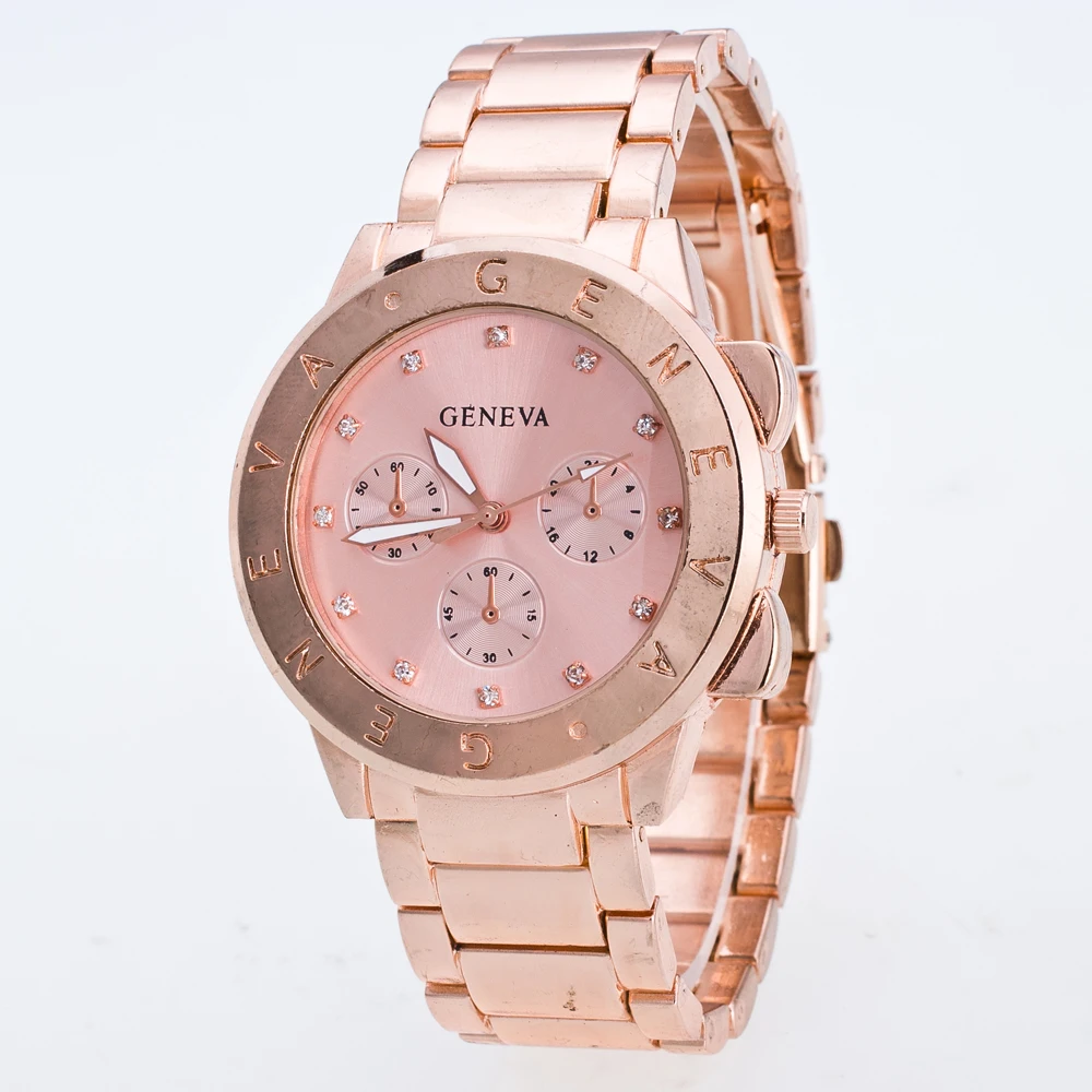 pink Роскошные часы Geneva с бриллиантами, часовая стрелка, графический дисплей, алфавит, полосатый Циферблат из нержавеющей стали, женские кварцевые часы из алюминиевого сплава S - Цвет: pink