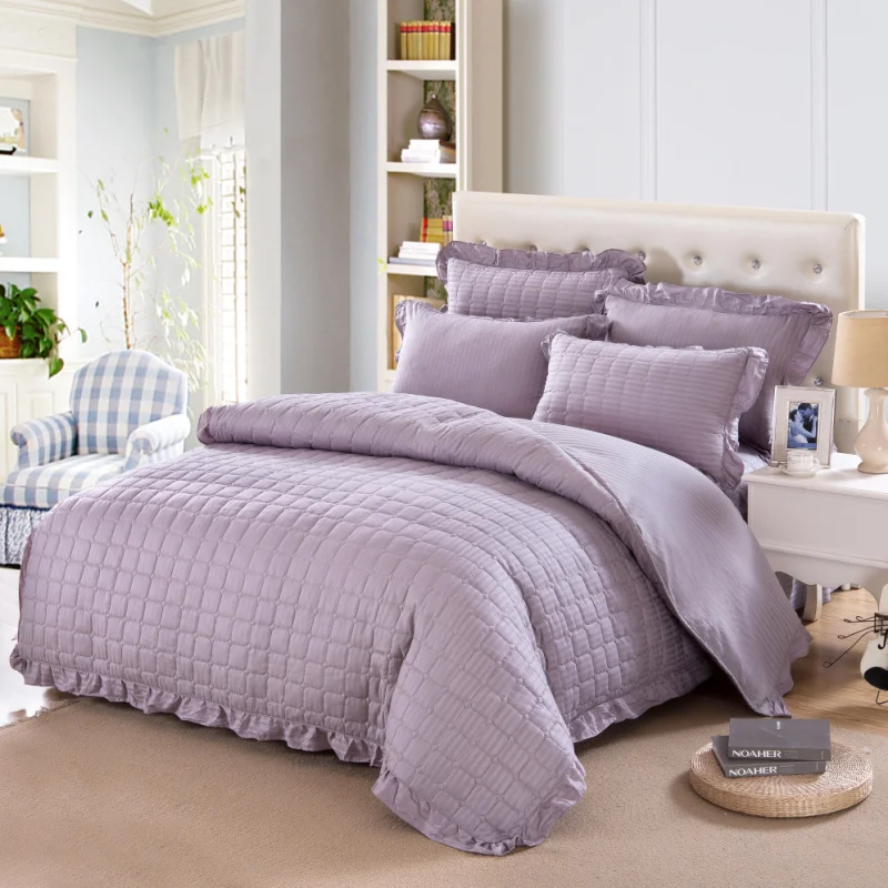 100% Cotton Quilted Thick Soft Bedclothes Purple White Orange Blue Bedding sets Bed Skirt Duvet cover set Pillowcase40 | Дом и сад