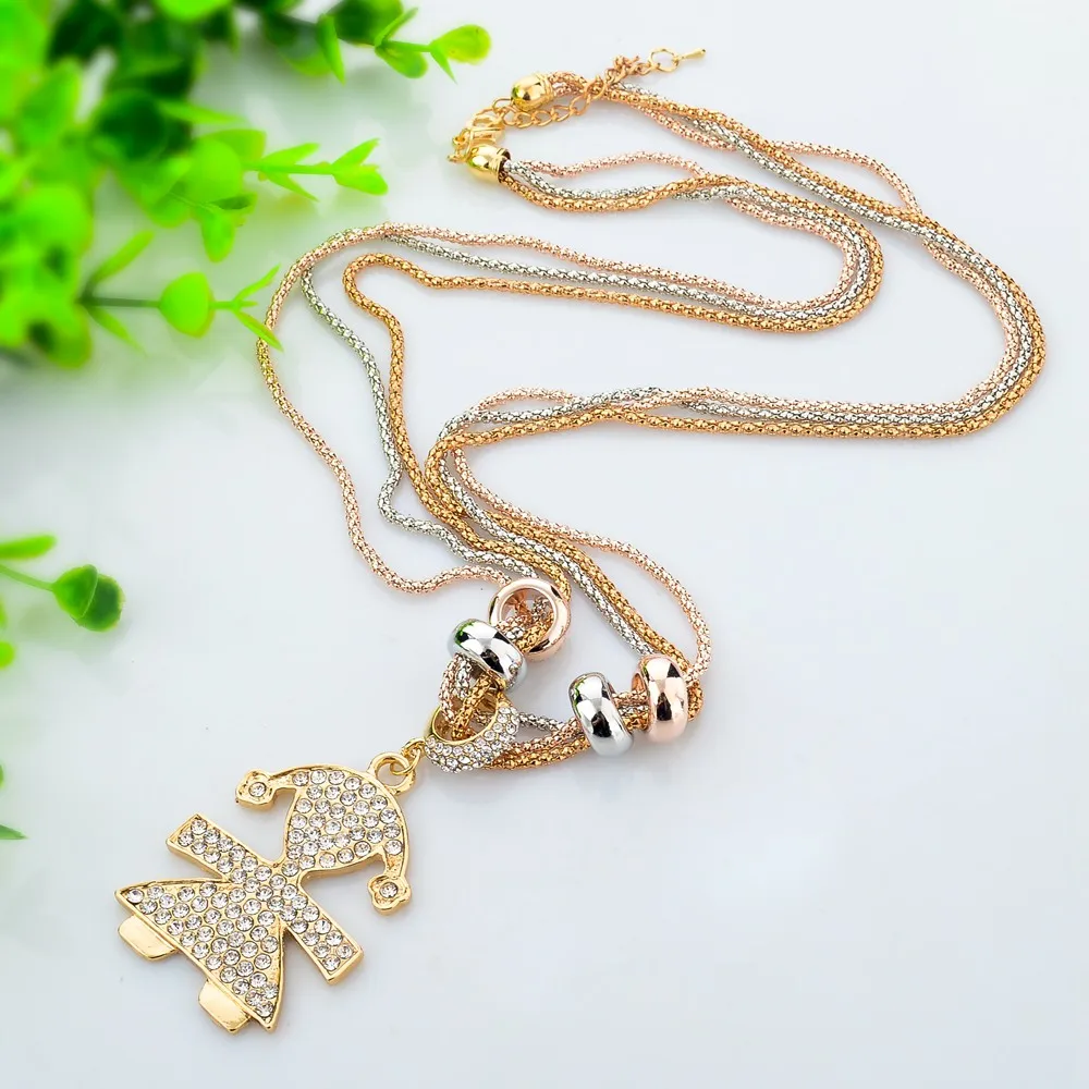 Женское многослойное ожерелье Szelam длинное посеребренное с подвеской в форме