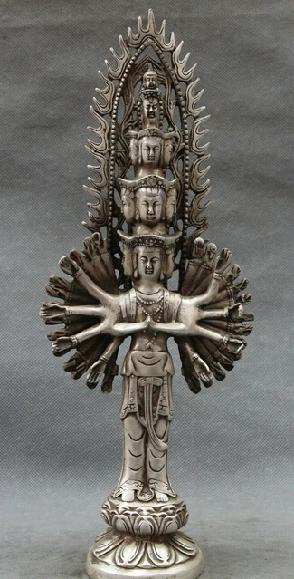 

Crafts Arts 13" Chinese Tibet Silver Stand 1000 Hands Avalokitesvara Buddha Kwan-Yin Statue