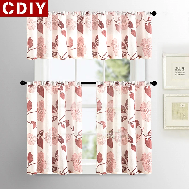 Соревнование CDIY цветочные короткие Шторы s для Кухня Шторы вуаль для Гостиная Спальня Европейский Sheer Шторы s скрининг окна Индивидуальные