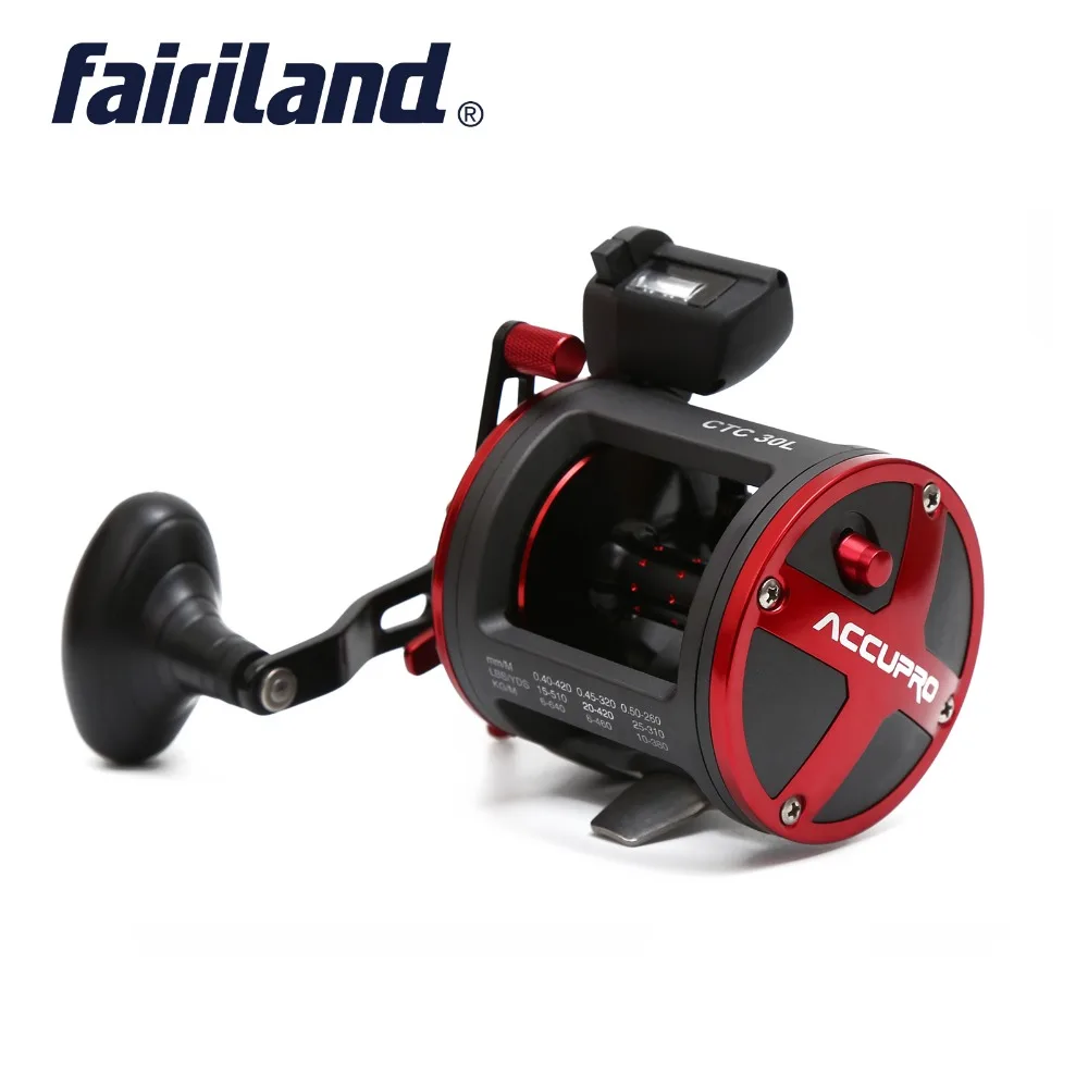 

Fairiland 4BB Drum Trolling Reel with Digital Counter right Left hand 16Kg /35 lb Drag Power Boat Fishing Reel Saltwater reels