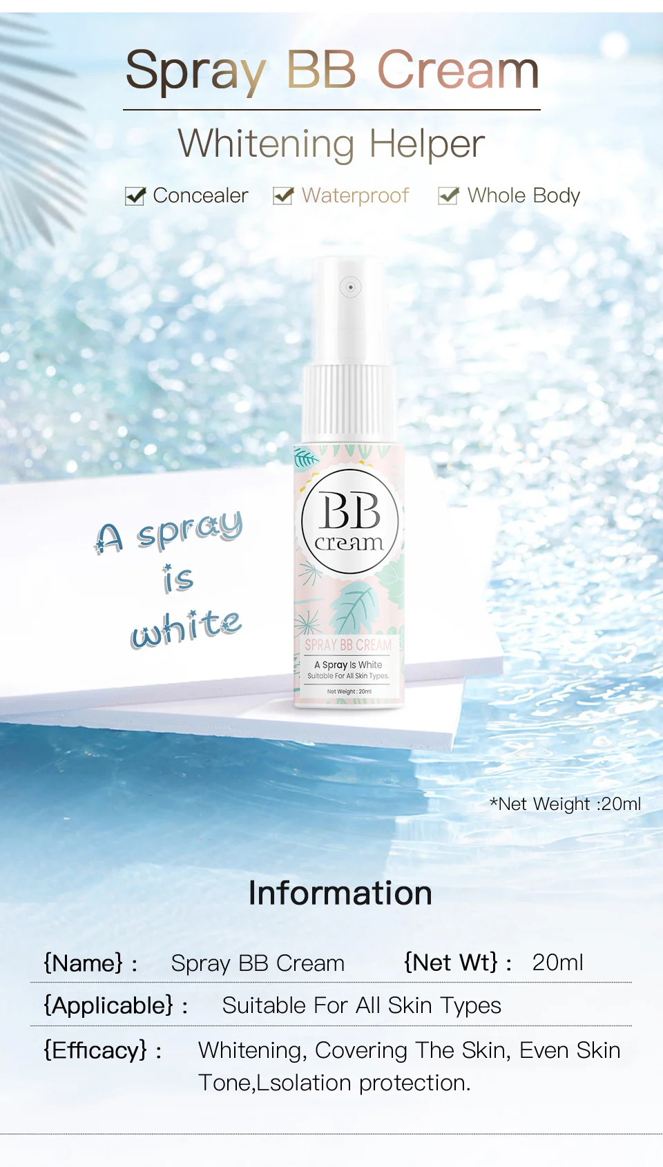 Summer Waterproof New Version Spray BB Cream Concealer Brighten Whitening Moisturizing Make-up Beauty Cosmetics