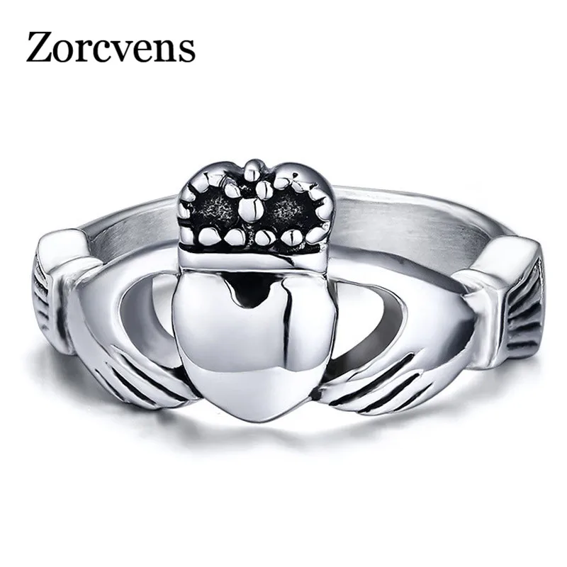 ZORCVENS Vintage claddagh retro style steel ring heart crown wedding rings for women friendship love brand jewelry