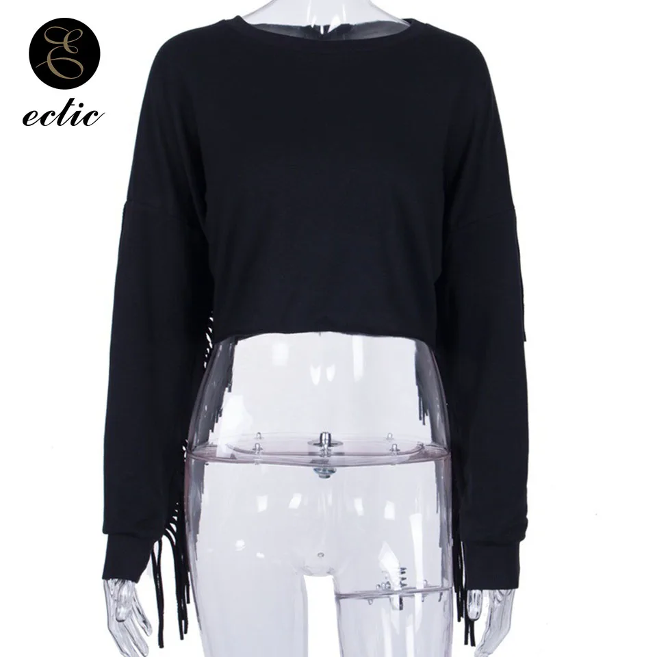 Кисточка Бохрома Длинный Рукав Свитшот Спортивная Кофта Кроп Топ Худи Простой