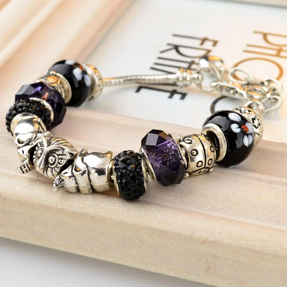 Женский браслет с кристаллами SBR150021 серебряный подвесками модель 2019|bracelets for|charm