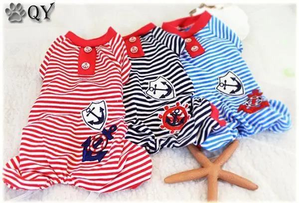 Моряк полосатый комбинезон для собак Одежда питомцев пижамы кошек Йоркширский