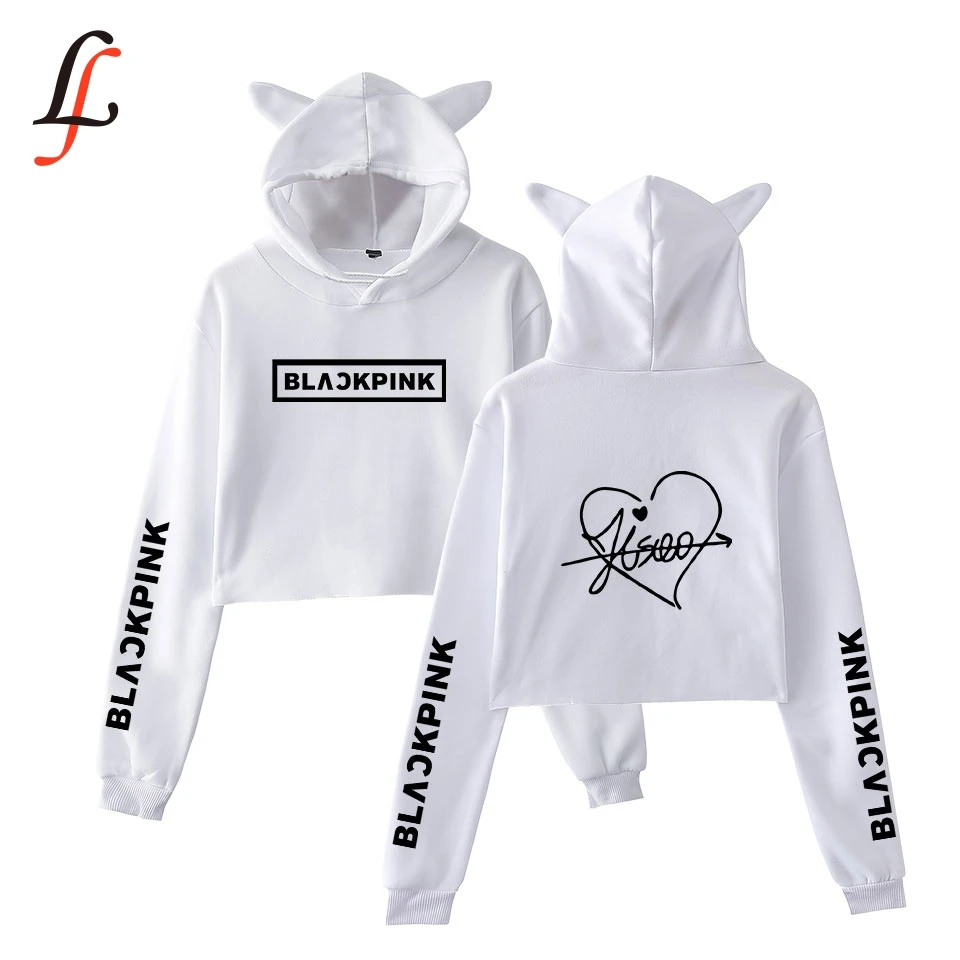 Blackpink harajuku Cat Ear Cap Hoodies fashion trend sala Cat Crop Top Women Hoodies Sweatshirt Sexy hot Kpop Clothes