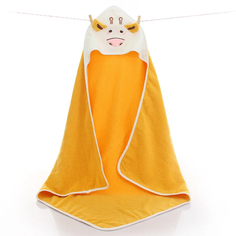 Удобный детский банный халат с милым рисунком животных; детское одеяло; детский банный халат с капюшоном для малышей; детское банное полотенце - Color: yellow