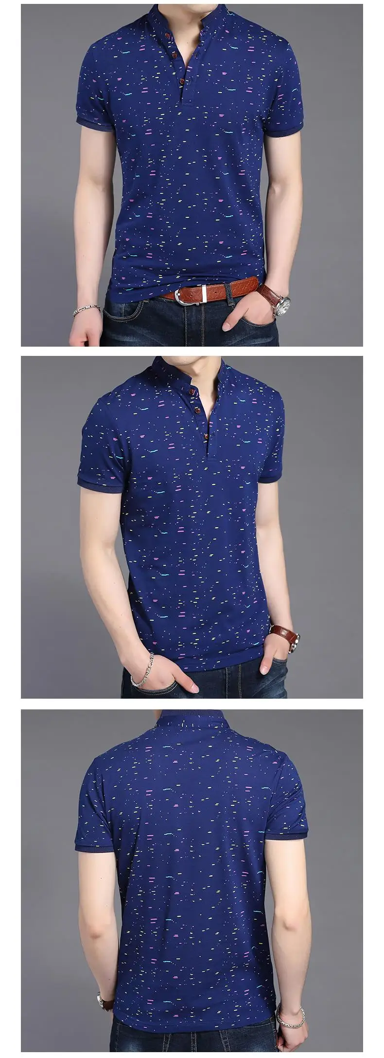 Новая модная брендовая одежда/рубашка-поло Для мужчин летние печати Slim Fit короткий рукав воротник-стойка поло Повседневное Для мужчин s Костюмы