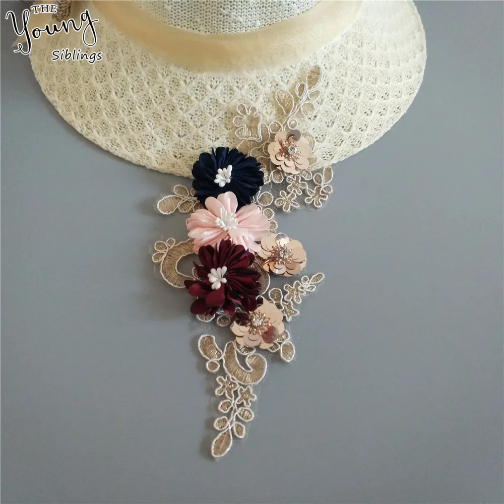 Новое поступление Блестящий 3D Цветочный кружевной воротник швейная аппликация