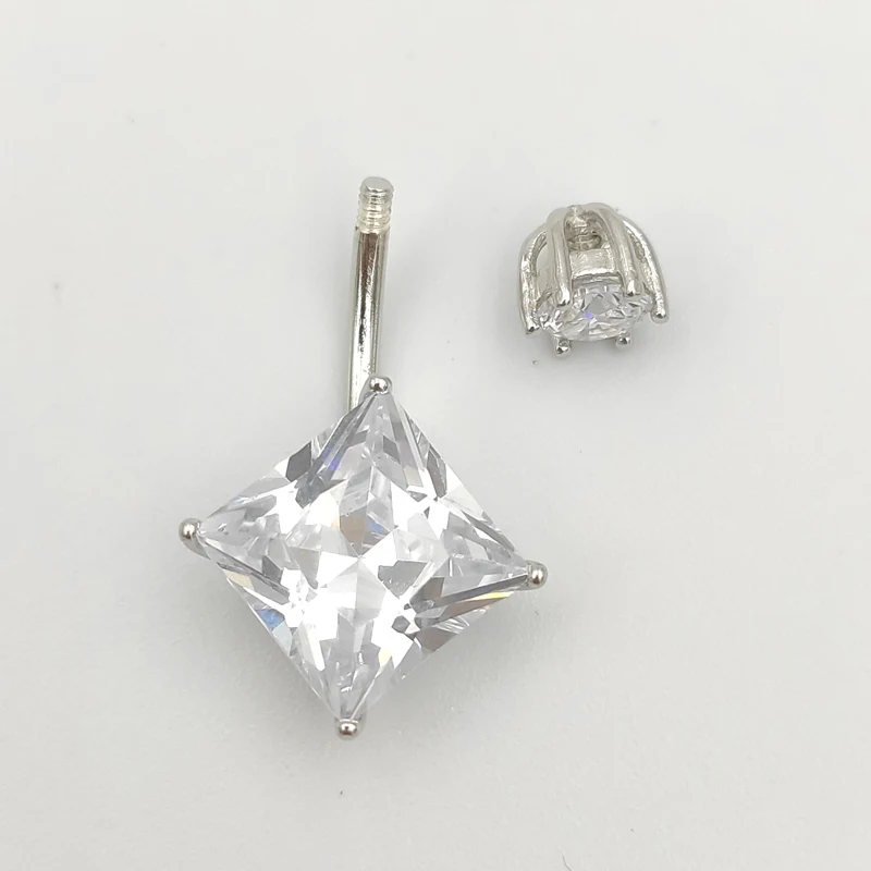 925 sterling silver square cubic zircon belly ring fashion piercing jewelry With Gift Box | Украшения и аксессуары