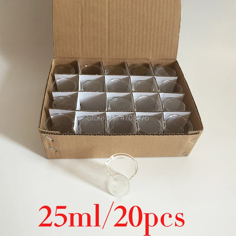 25ml 20pcs/set Pyrex Beaker borosilicate glass Lab glassware chemical measuring cup flat bottom for scientific test