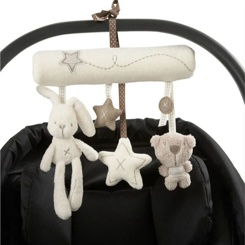 

Hot Sale Rabbit Hanging Bed Safety Seat Plush Toy Hand Bell Multifunctional Plush Toy Stroller Hang Toys 1pc
