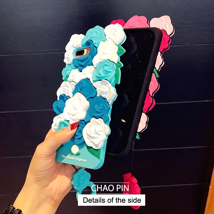 VANFOO 3D Rose Silicone Case For iPhone X 7 8 Plus 6 6S Stereo Flos Rosae Rugosae Flower &amp Lanyard Ring Soft Phone Back Cover |