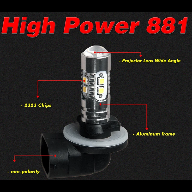 2шт 12*57 мм DC 12 V 24 50 W 6000 K 500LM сверхмощный алюминиевый 881 светодиодный Белый туман