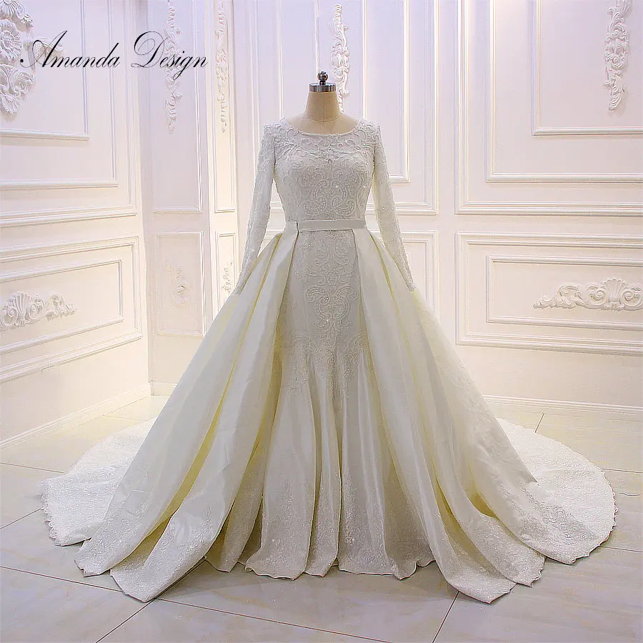 Аманда дизайн vestidos novias boda кружевное свадебное платье мусульманское со съемной юбкой