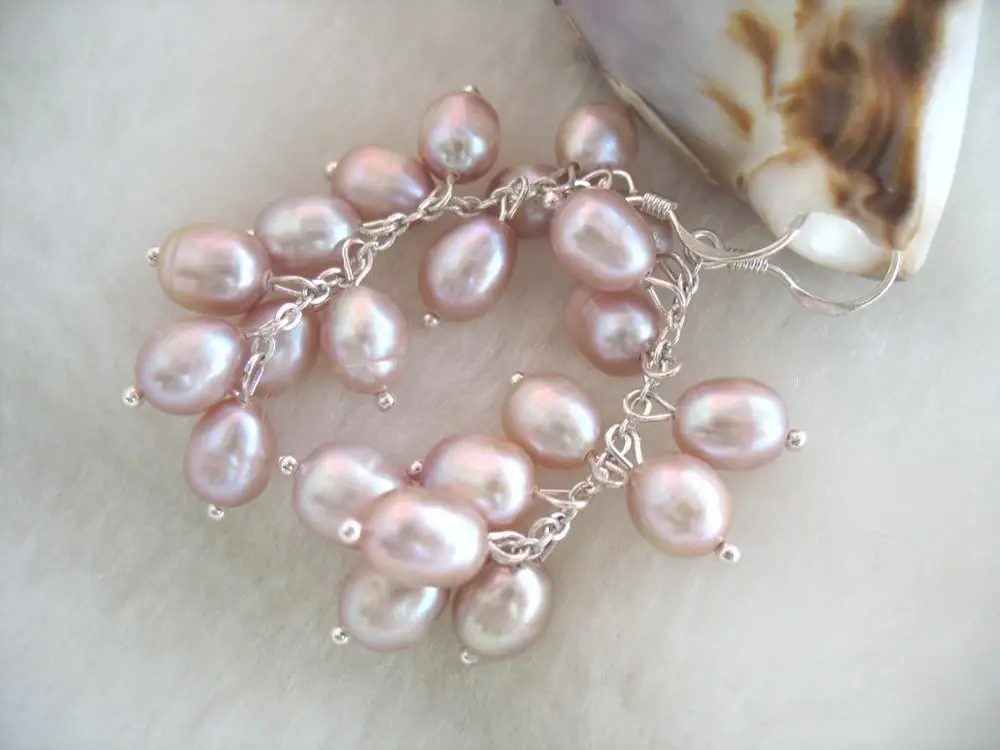 Серьги с крючком из пресноводного жемчуга черные/белые/розовые/фиолетовые
