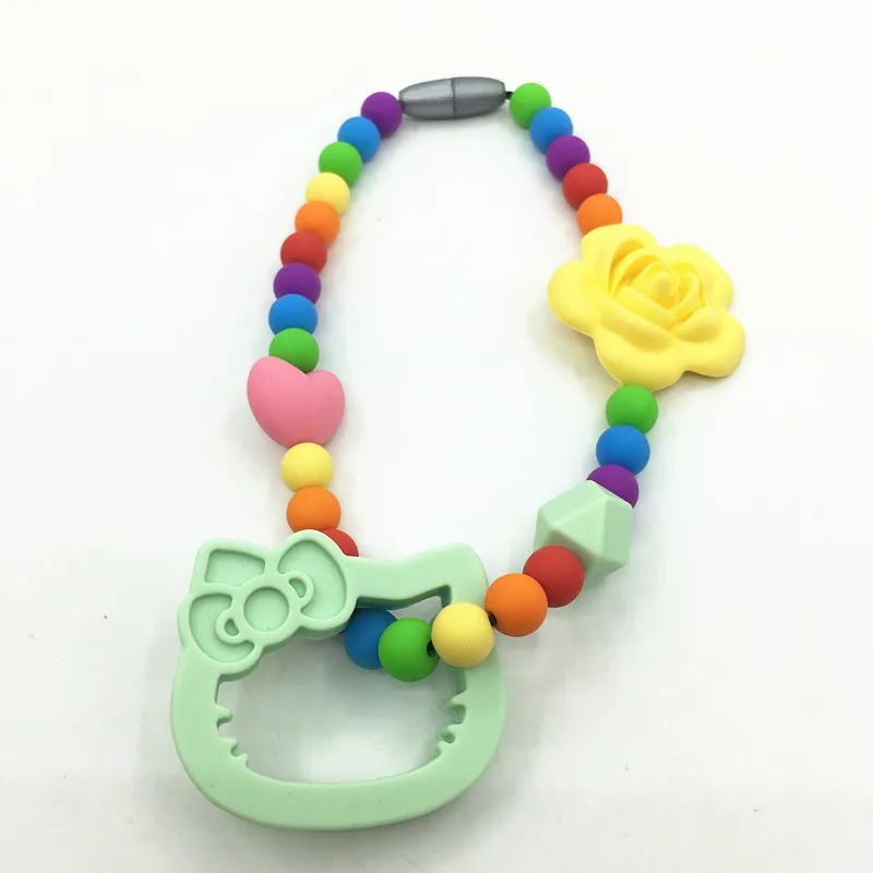 mint green Силиконовые прорезывающиеся бусины hello kitty зубное кольцо для прорезывающихся зубов Прорезыватель игрушка силиконовые жевательные Прорезыватель для зубов аксессуар - Цвет: mint green