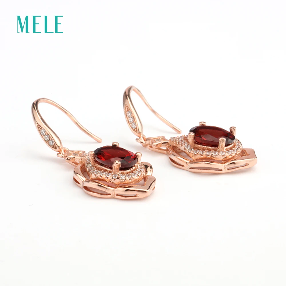 Новые серьги подвески из серебра 925 пробы для женщин модные с цветком Красного