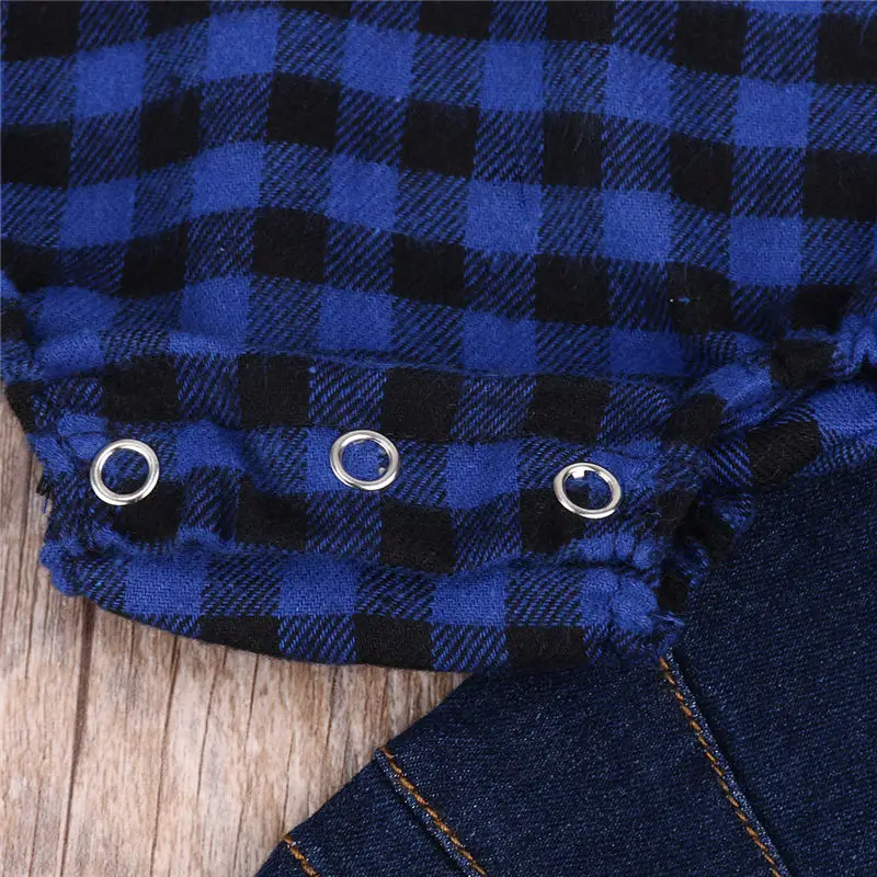 Kids Baby Boy Clothes Set Newborn Gentleman Outfit 2pcs Toddler Long Sleeve Plaid Bodysuit+Jeans Infant Formal Wedding Suits