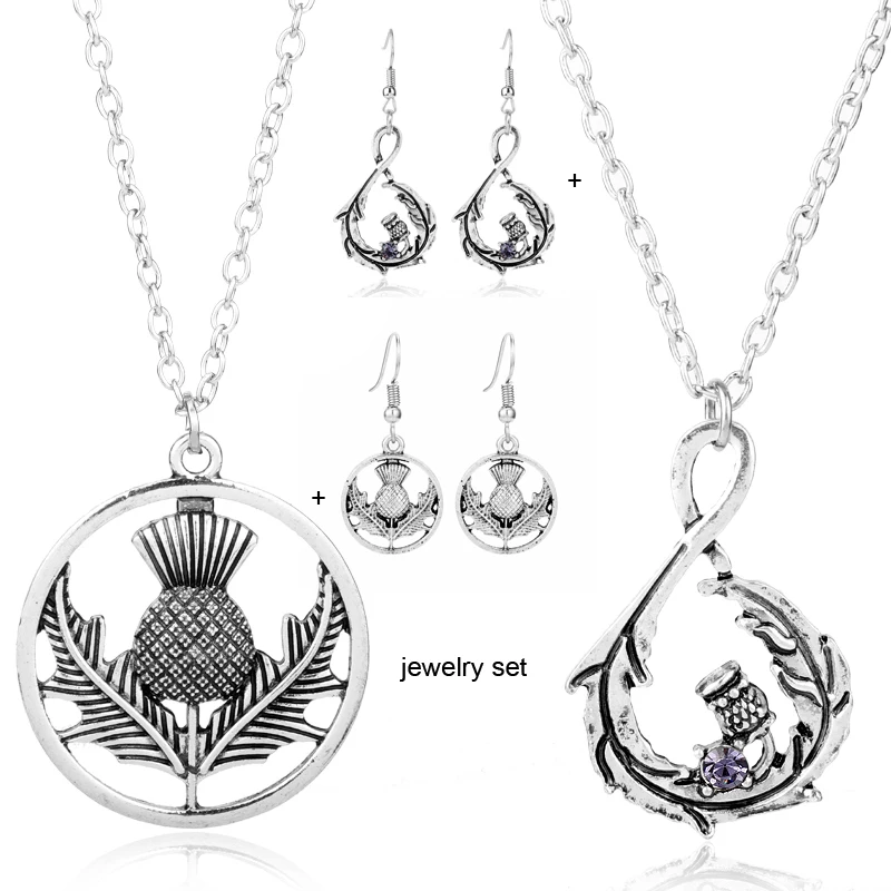 Outlander шотландский расторопши цветочный Ювелирный Комплект ожерелье с серьги для