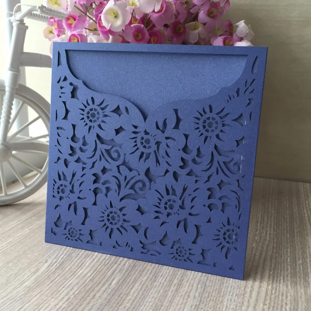 Свадебные пригласительные открытки с лазерной резкой Королевского синего цвета