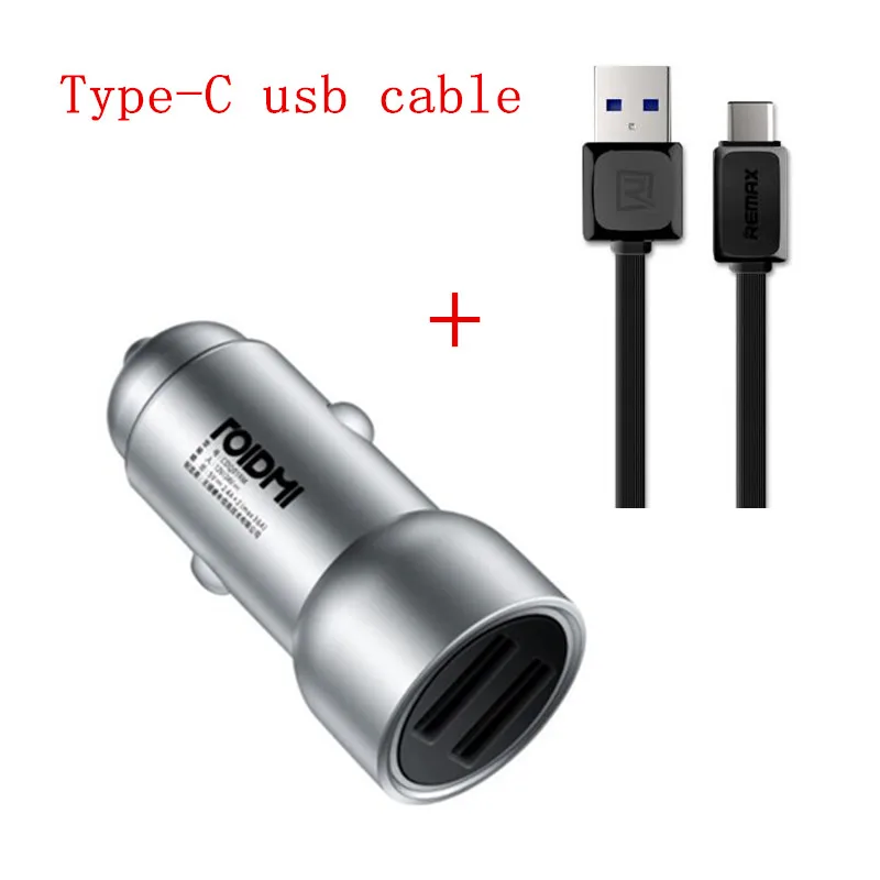 Автомобильное зарядное устройство Xiaomi Roidmi, металлический внешний вид, двойной USB, 5 В, 3,6 А, выход, быстрое зарядное устройство, адаптер для iPhone и Android, Samsung - Тип штекера: with type C cable