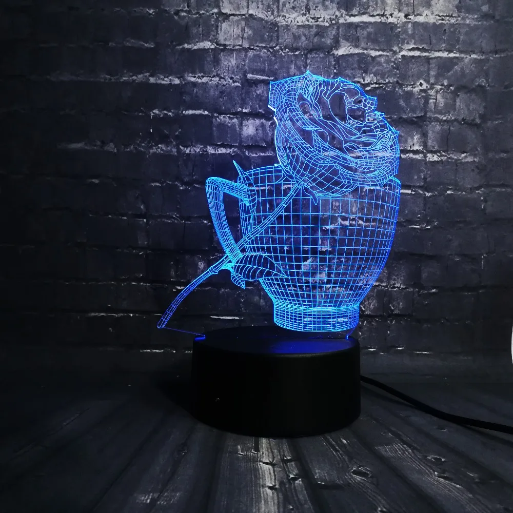 3D светодиодный Ночник светильник с розовым цветком кофейная чашка украшение